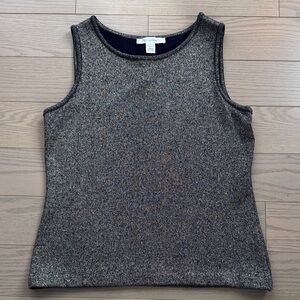 Medium St. John Gold and Navy Metallic Wool Blend Sleeveless Knit Top